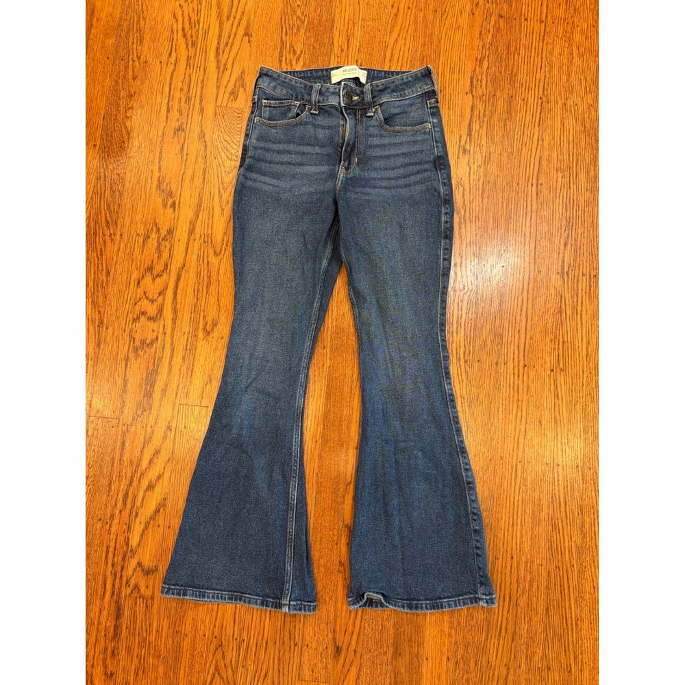 Hollister High Rise Flare Jeans W26 Short Medium Wash Denim Blue 2S Y2K